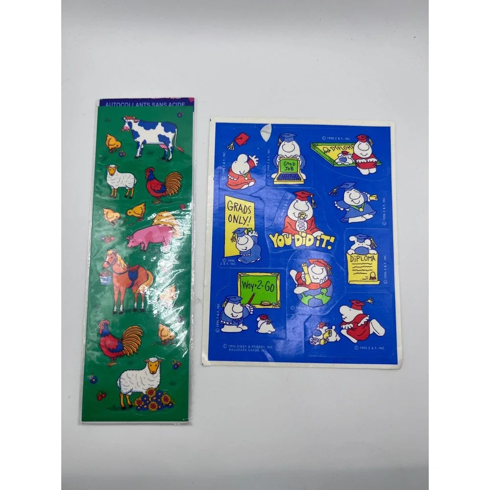 Vintage Random Lot Of New + Used Sticker‎ Sheets Smiley Scented Ziggy Animals
